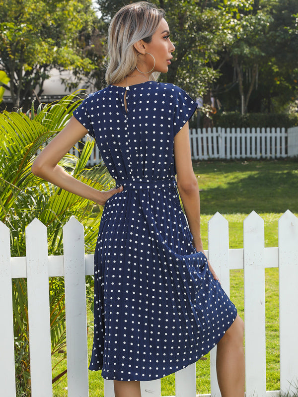 Women's Woven Polka Dot Pleated Midi Dress